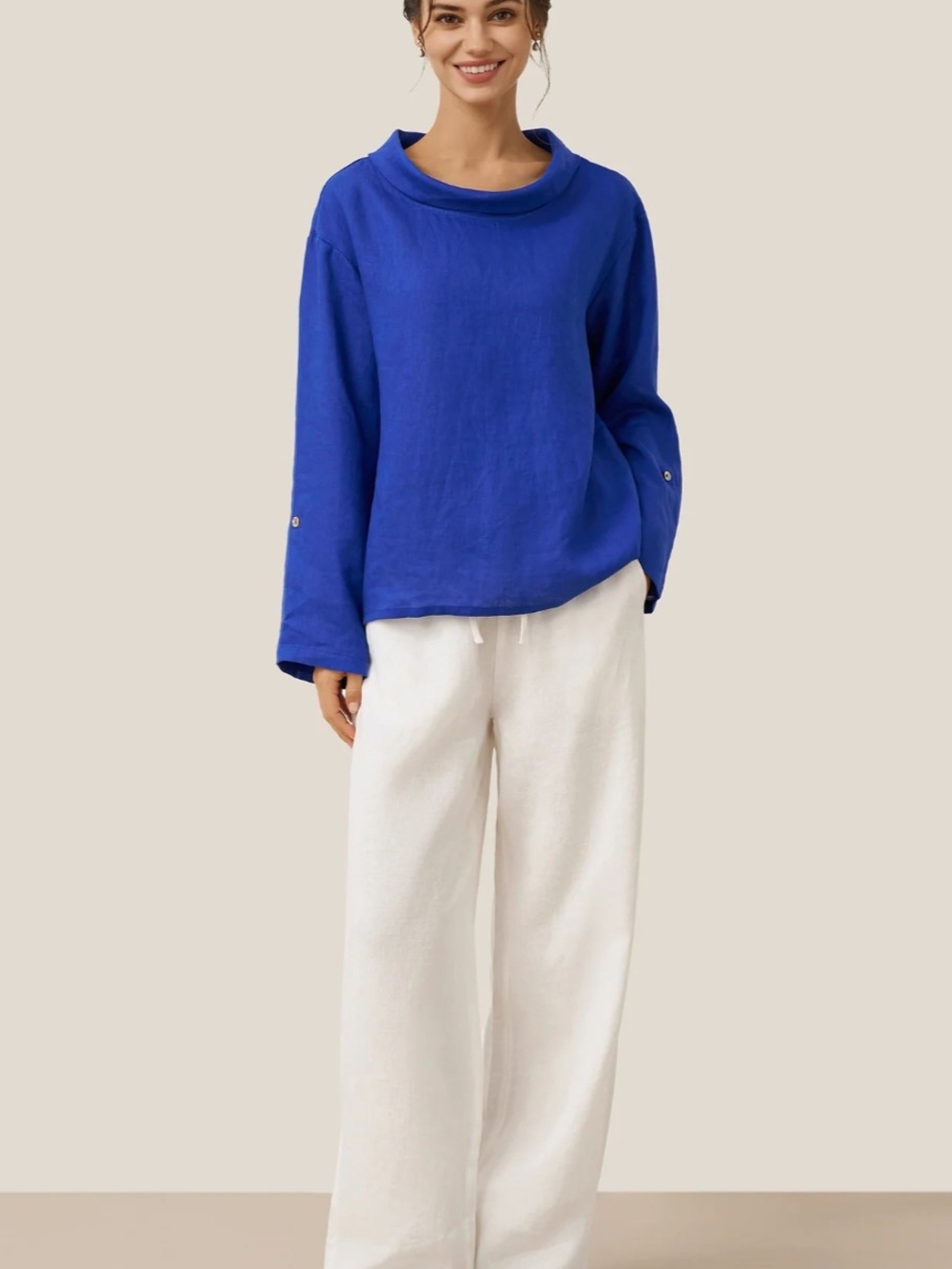 Lintici Women's White 100% Linen Classic Pants LYON Pull On Drawstring XL NWT